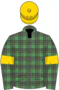 Mcalpine tartan, gold armletss and cap