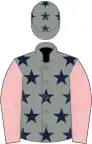 Grey, dark blue stars, pink sleeves