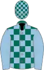 Dark green and light blue check, light blue sleeves