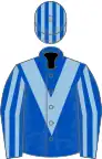 Royal blue, light blue chevron, light blue and royal blue striped sleeves and cap