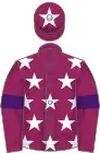 Pink, white stars, pink sleeves, purple armlets, pink cap, white star