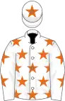 White, orange stars, star on cap