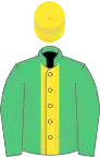 Emerald green, yellow stripe, yellow cap