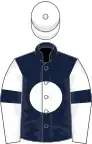 Dark blue, white disc, white sleeves, dark blue armlets, white cap