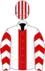 White, red stripe and chevrons on sleeves, striped cap