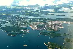 2012 aerial view of Oxelösund with Nyköping in the background