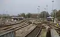 Looking north along the railway line from Oxford railway station over Sheepwash Channel Railway Bridge.