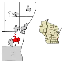 Location of Grafton in Ozaukee County, Wisconsin