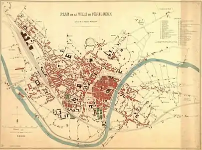 Map of the town of Périgueux in 1899.