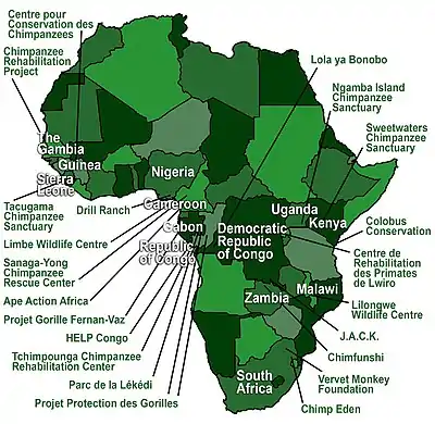 Map of PASA Member Sanctuaries and Wildlife Centers