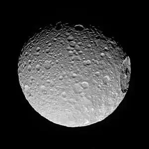 The side of Mimas that always points away from Saturn, imaged by Cassini on November 19, 2016 at a distance of 85,000 kilometers (53,000 miles).