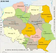 The administrative subdivisions of Poland from 25 September to 24 June 1945, including the District of Western Pomerania.