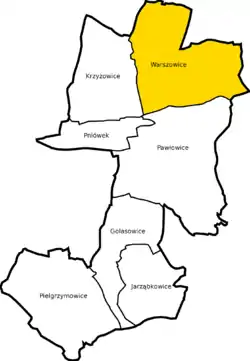 Location of Warszowice within Gmina Pawłowice