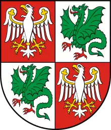 The coat of arms of the Warsaw West County used from 2012.