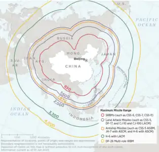 Chinese Conventional Strike Ranges as of 2022