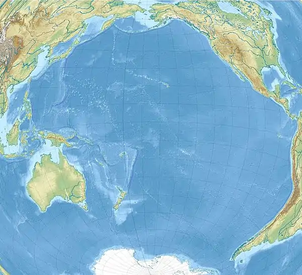 Map of the Pacific Ocean with the various locations of 3rd Battalion 3rd Marines during World War II marked, including its two battles on Bougainville and Guam.