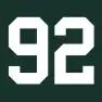 A white number 92 with a green background.