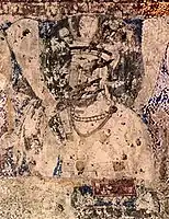 Probable King of Bamiyan, in Sasanian style, in the niche of the 38 meters Buddha, next to the Sun God, Bamiyan.