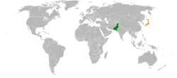 Map indicating locations of Pakistan and Japan