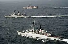 USS Rueben James, PNS Shahjahan and PNS Tippu Sultan in Exercise Inspired Siren in the Indian Ocean in 2002.