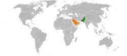 Map indicating locations of Pakistan and Saudi Arabia