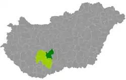 Paks District within Hungary and Tolna County.