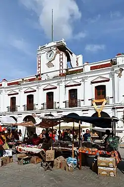 The Town Hall.Damage from the 2017 earthquake is visible