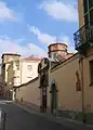 House of the Roero family of Calosso and Cortanze, on Roero street, corner of Via Q. Sella, on the right the dome of the church of San Martino, on the left the Monteu Tower