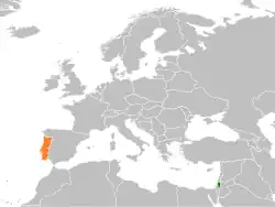 Map indicating locations of Palestine and Portugal