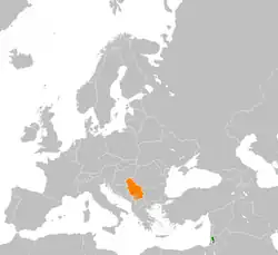 Map indicating locations of Palestine and Serbia