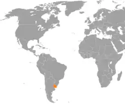 Map indicating locations of Palestine and Uruguay