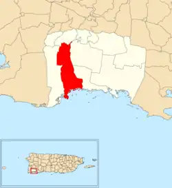 Location of Palmarejo within the municipality of Lajas shown in red