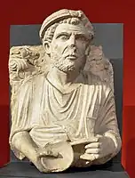 Bust of a 2nd-century Palmyrene man holding a sacrificial bowl. Frankfurt, Germany