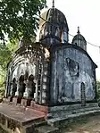 Radhakantapur: Pancha ratna Dadhi Bamna temple (in picture), built in 1770, not much terracotta decoration left, some stucco work, and Ek ratna Gopinath temple, with rich terracotta façade, built in 1884, renovated.