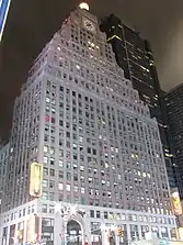 Paramount Building in Times Square, 1926 by Rapp and Rapp, with glass ball reilluminated in 1998; setback floodlighting also reactivated at that time