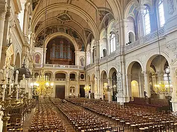 Rear of the church. The nave and organ on the tribune over the portal