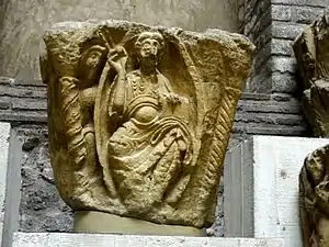 Original choir capital column, "Christ in Majesty",  now in Cluny Museum