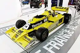 The first Formula One car to be powered by a turbocharged engine: the 1977 Renault RS01. Pictured in 2013.