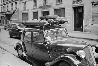 A car converted to run on coal gas instead of gasoline (1945) (Imperial War Museums, U.K.)