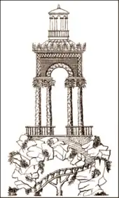 drawing of a model of an elaborate garden bower