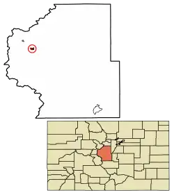 Location of the Town of Fairplay in Park County, Colorado.