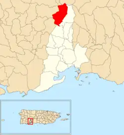 Location of Pasto within the municipality of Guayanilla shown in red