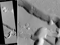 Patapsco Vallis, as seen by HiRISE. Patapsco Vallis is a valley in the Elysium quadrangle of Mars.  Scale bar is 1000 meters long.