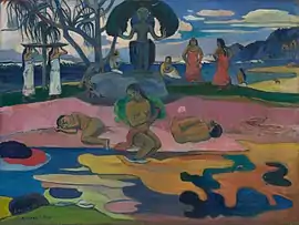 Paul Gauguin, 1894, Mahana no Atua (Day of the Gods, Jour de Dieu), oil on canvas, 66 x 87 cm (26 x 34.3 in), Art Institute of Chicago