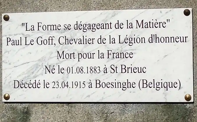 Plaque on Paul Le Goff's composition "La forme se dégageant de la matière"