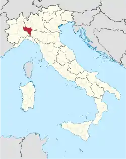 Map highlighting the location of the province of Pavia in Italy