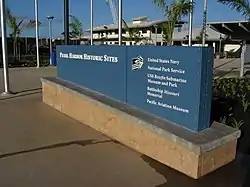 Blue plaque with the names of museums and memorials at the Pearl Harbor historic sites