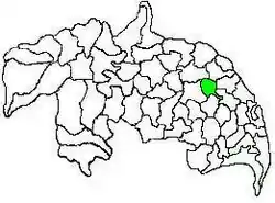 Mandal map of Guntur district showing  Pedakakani mandal (in green)