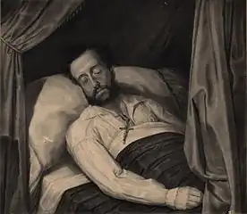 Emperor Pedro I of Brazil (also King of Portugal as Pedro IV) wearing a crucifix cross necklace on his deathbed