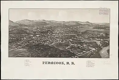 Print of Penacook by L. R. Burleigh with listings of landmarks